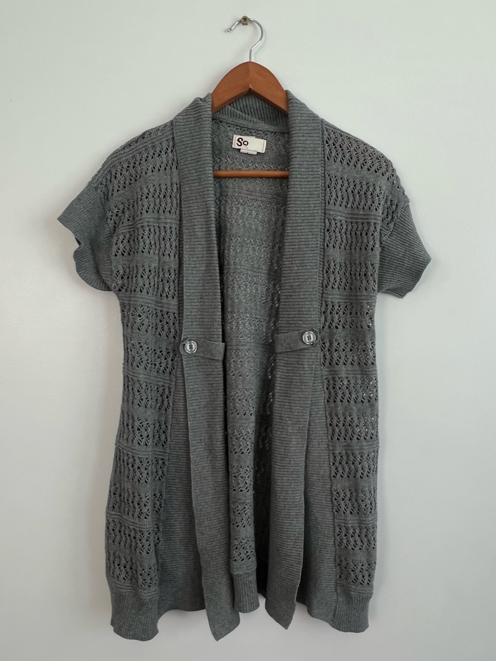SO Gray Short Sleeve Sweater Cardigan